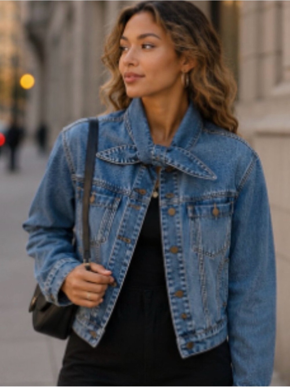 Who What Wear Classic Blue Denim Jacket with Tie Collar Sz Medium